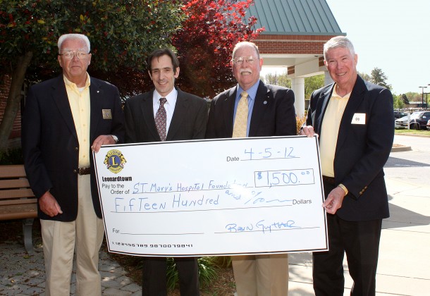 Lions Club donation to Medstar St. Mary's Hospital