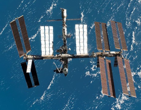 ISS as seen in 2008 from the departing space shuttle